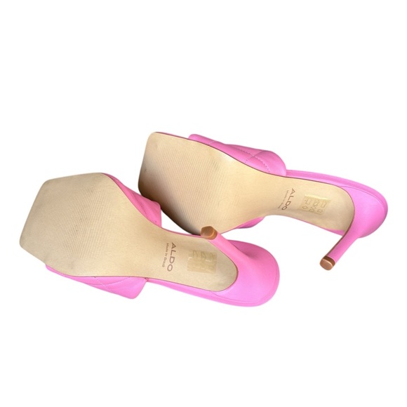 Aldo Saesa Pink Studded Square Toe Leather Heeled Sandals - Picture 10 of 10